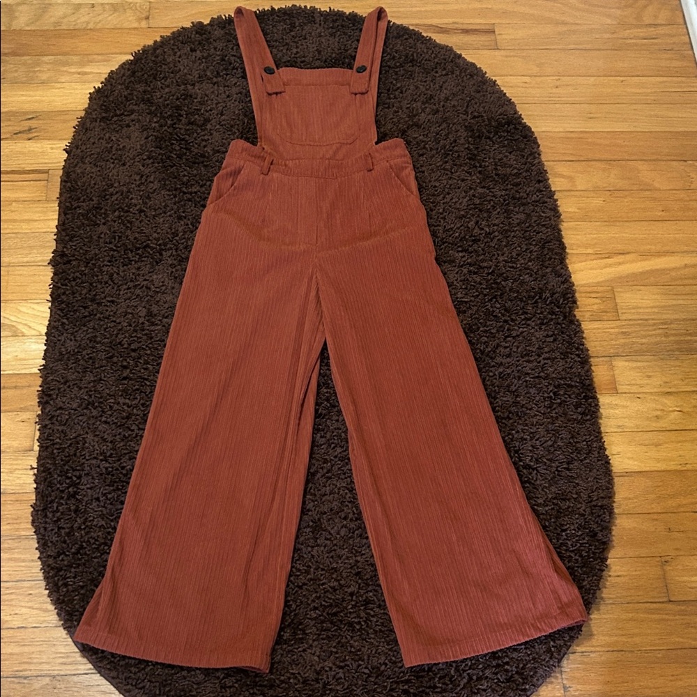 Cider Rust Corduroy Wide-Leg Overalls